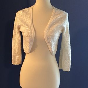 WHBM iridescent sequin ivory bolero shrug
